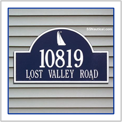 Sailboat Address Plaque - Blue with White Lettering