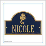 Seahorse Mini Arch Marker Address Plaque - Blue with Gold Lettering